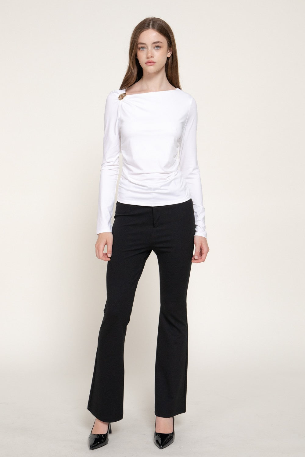 Long Sleeve Asymmetric Neck Knit Top