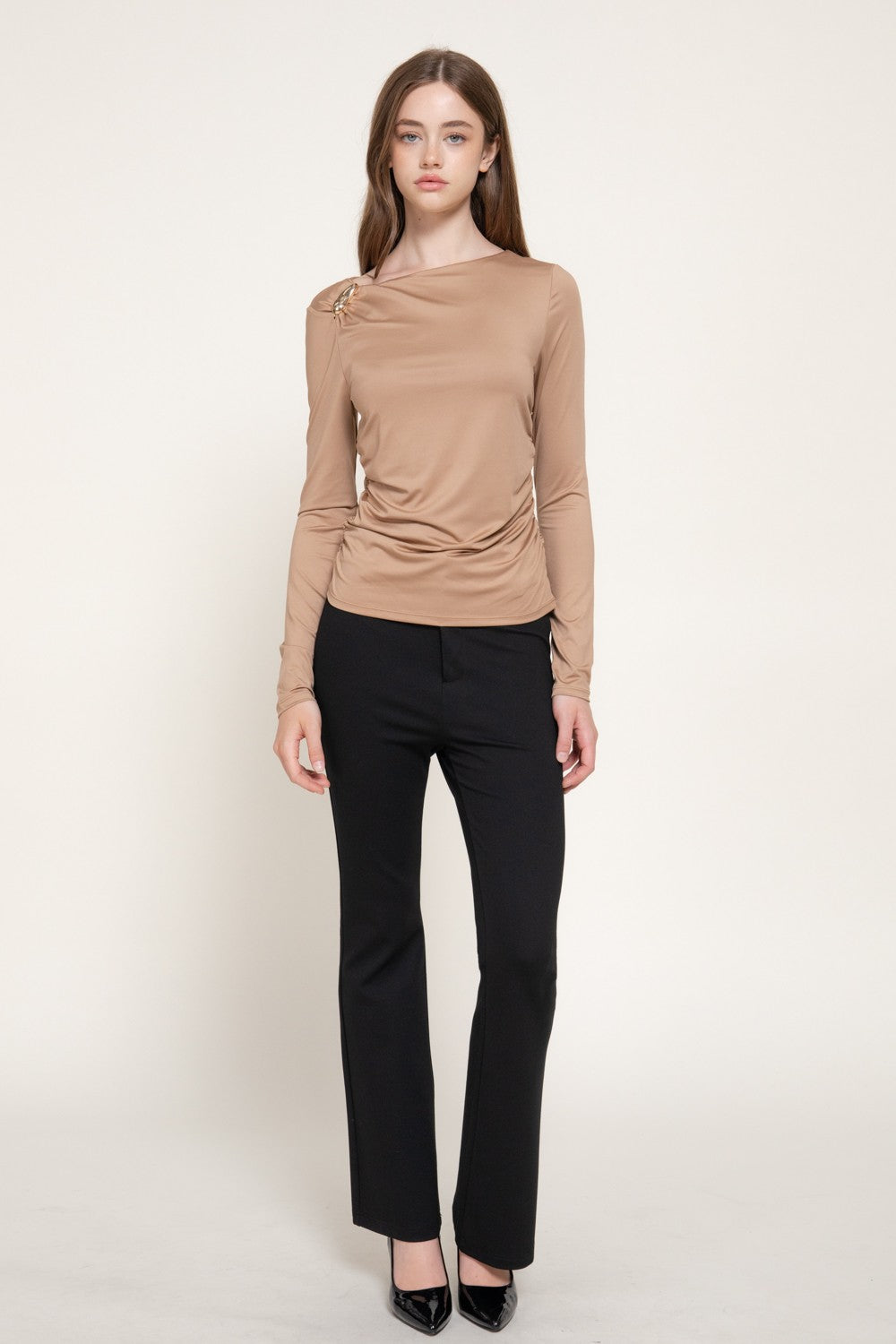 Long Sleeve Asymmetric Neck Knit Top