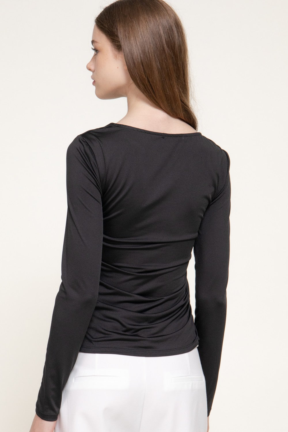 Long Sleeve Asymmetric Neck Knit Top