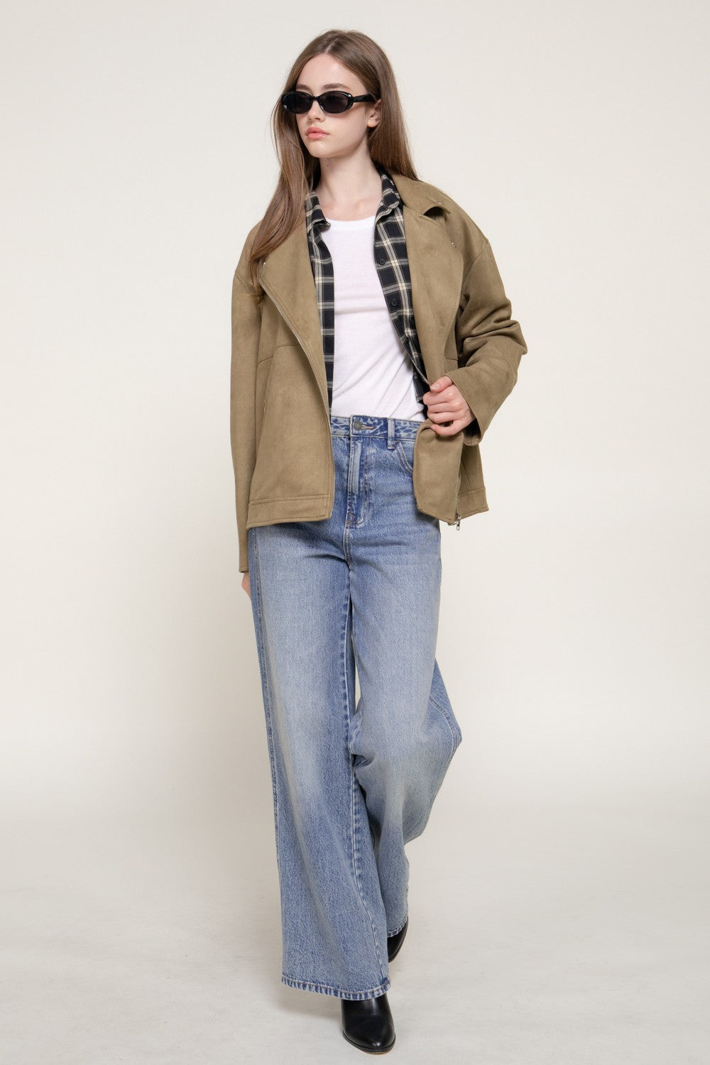 Faux Suede Biker Jacket