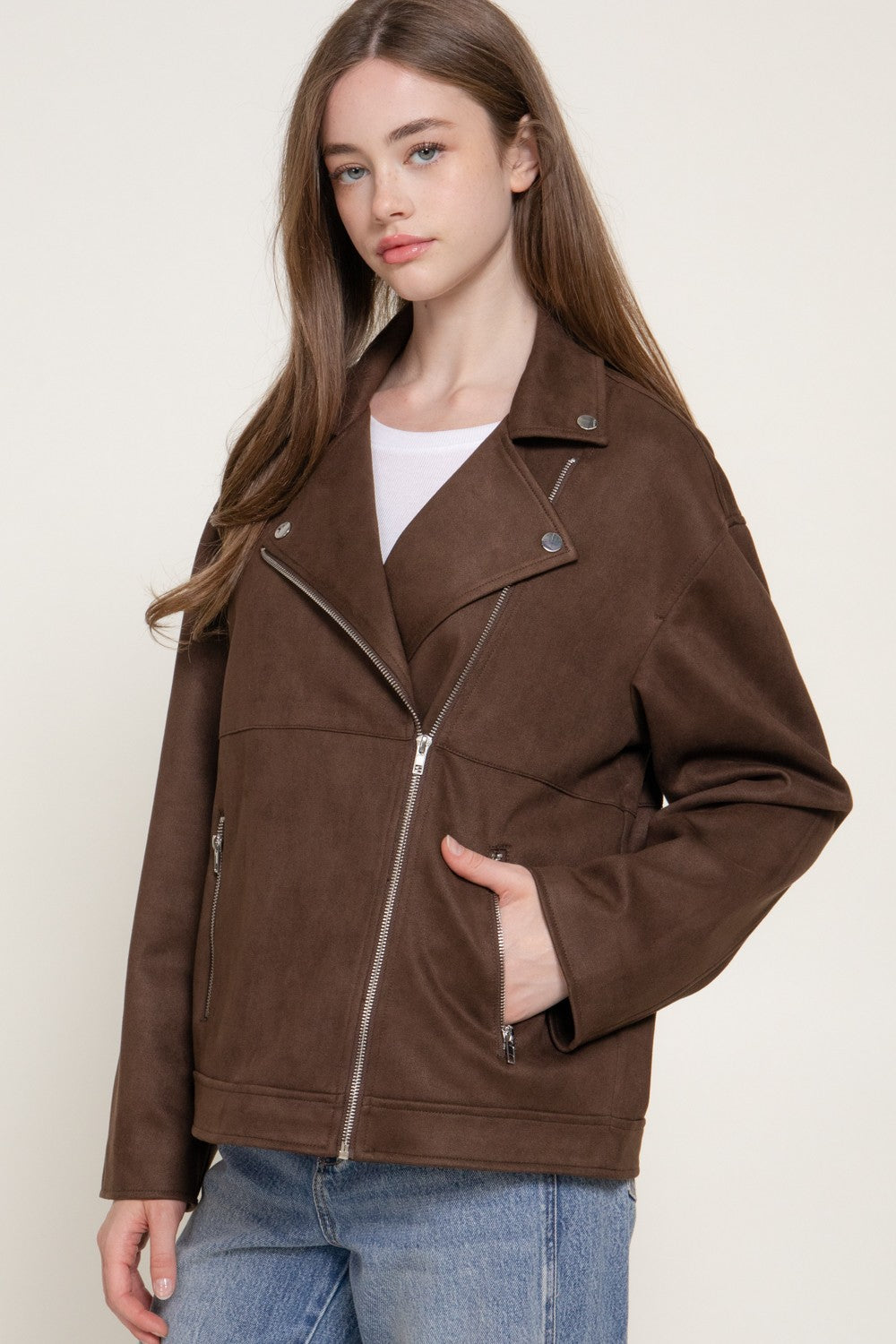 Faux Suede Biker Jacket