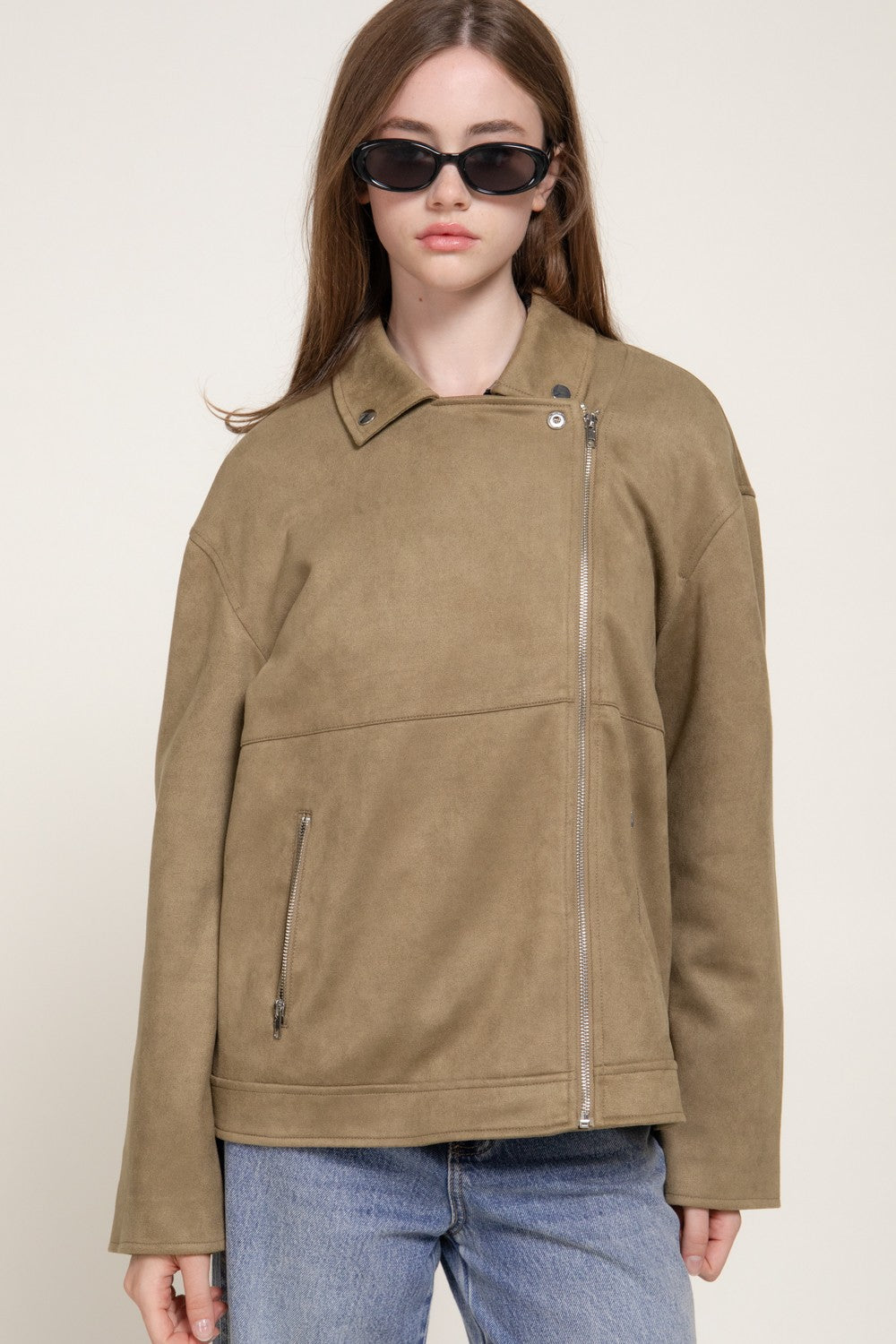 Faux Suede Biker Jacket