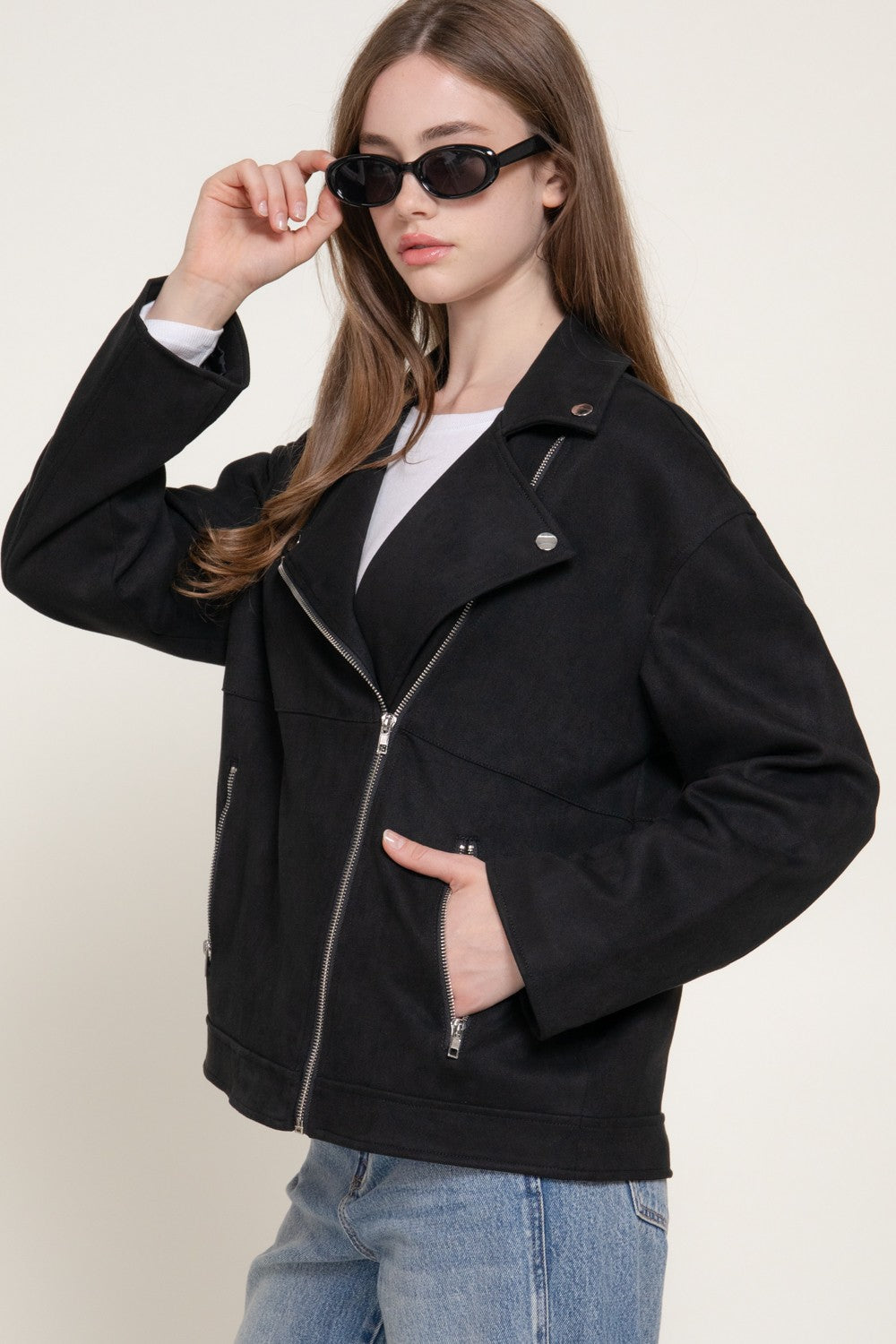 Faux Suede Biker Jacket