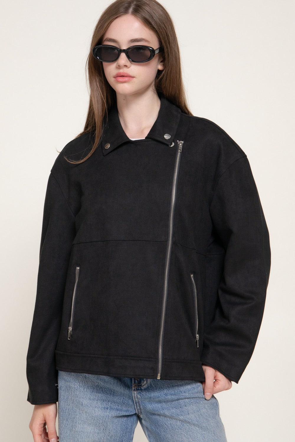 Faux Suede Biker Jacket