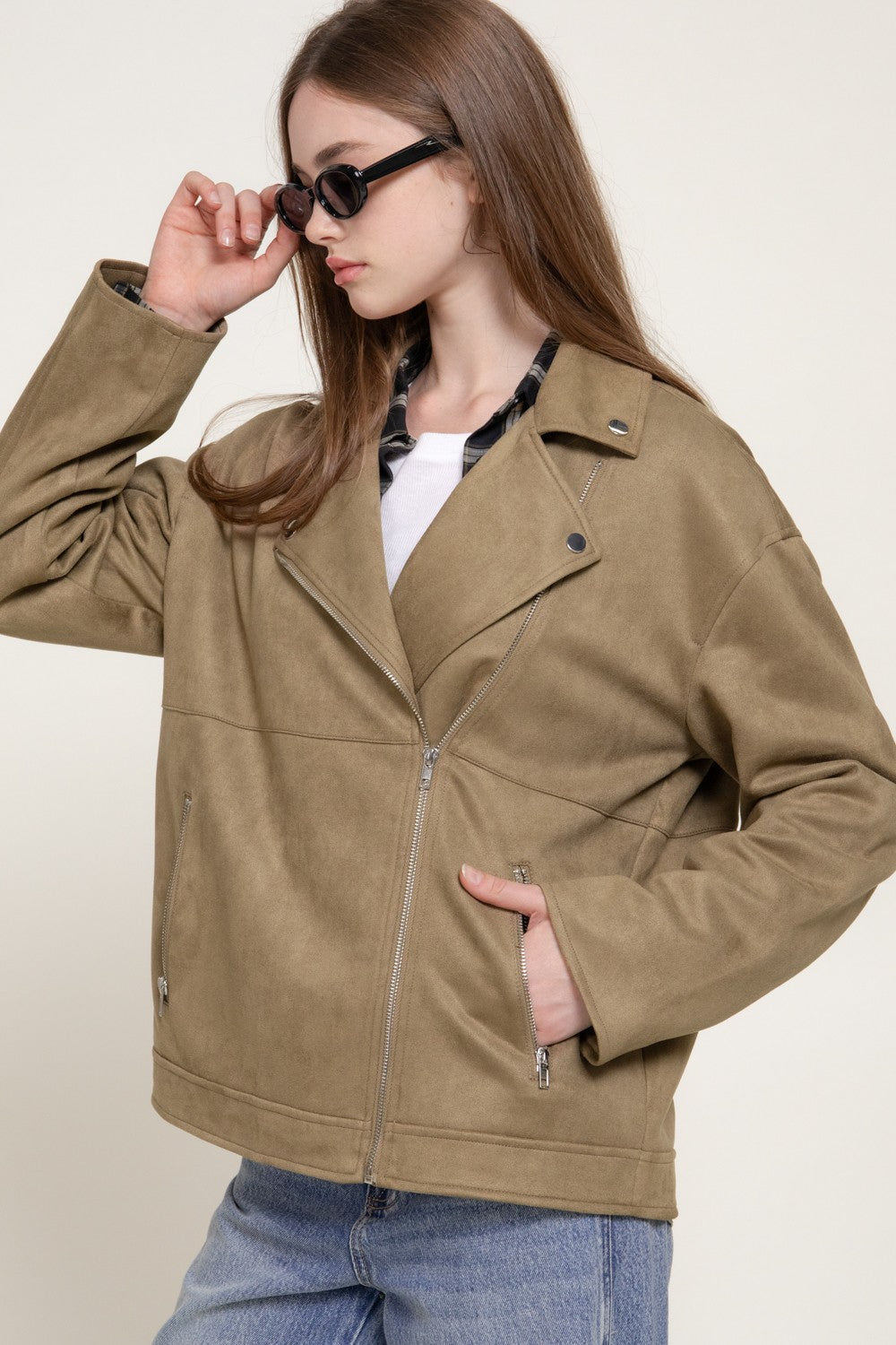 Faux Suede Biker Jacket