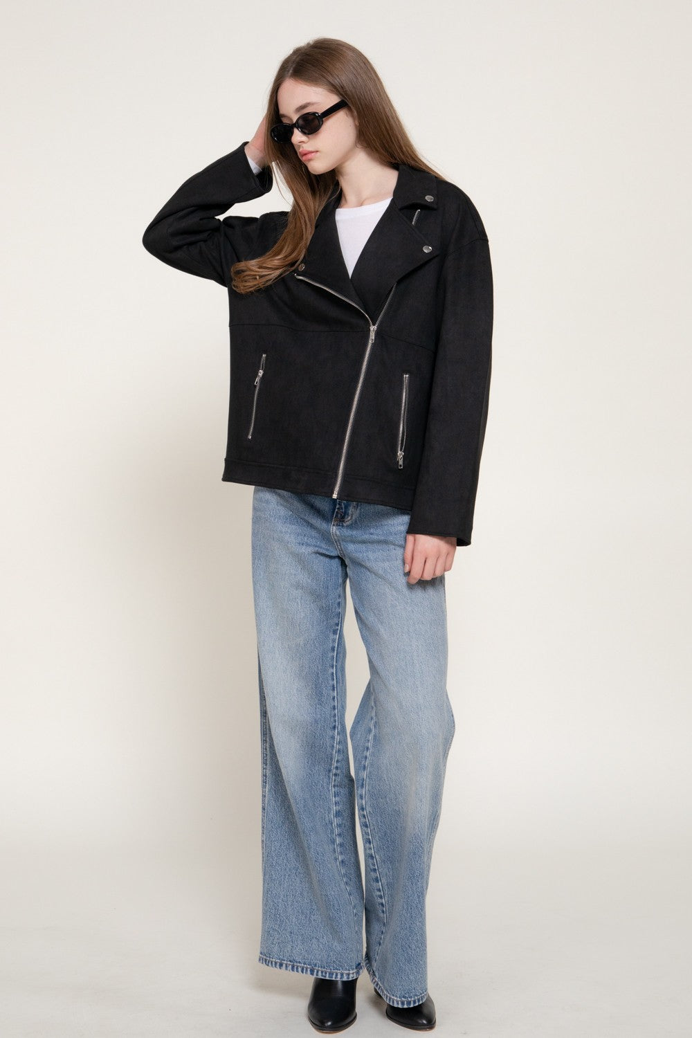 Faux Suede Biker Jacket