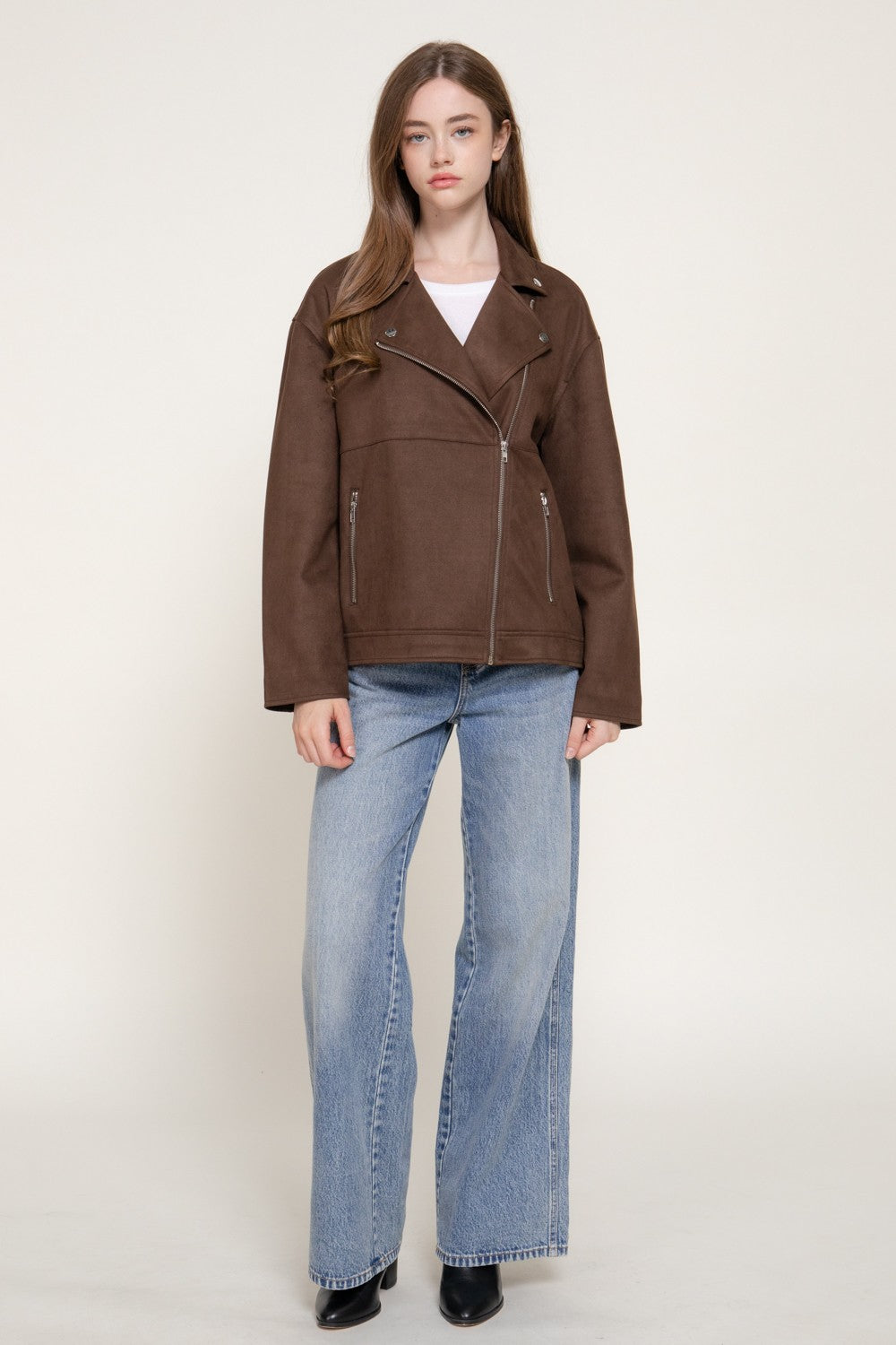 Faux Suede Biker Jacket