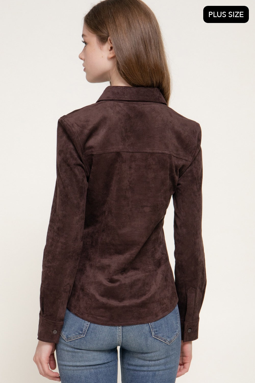 Long Sleeve Stretch Faux Suede Shirt