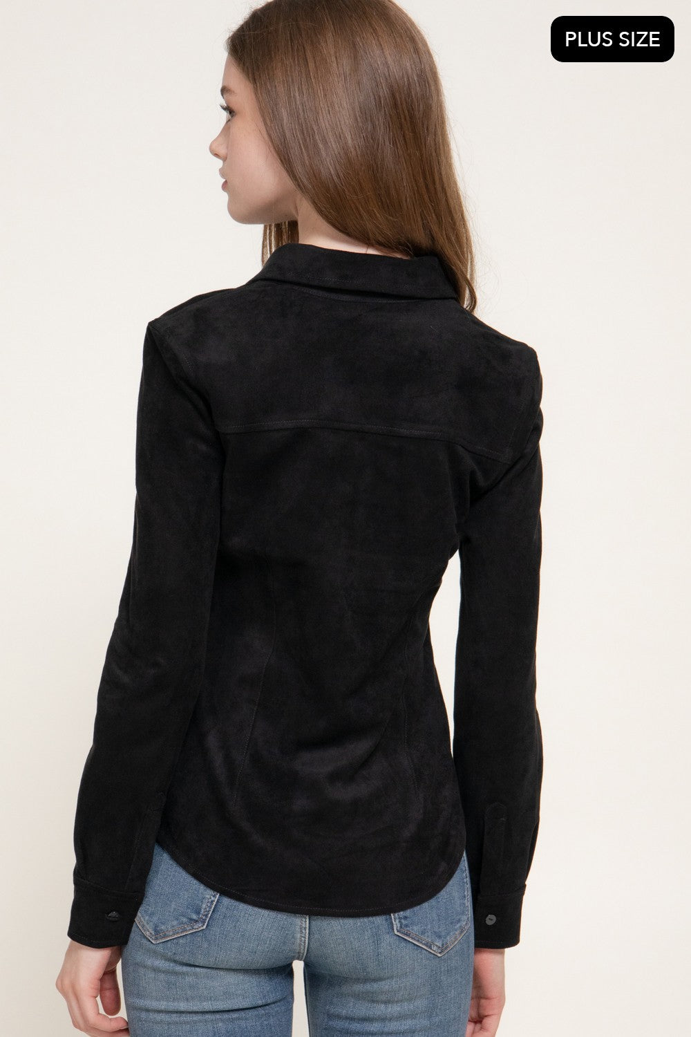 Long Sleeve Stretch Faux Suede Shirt