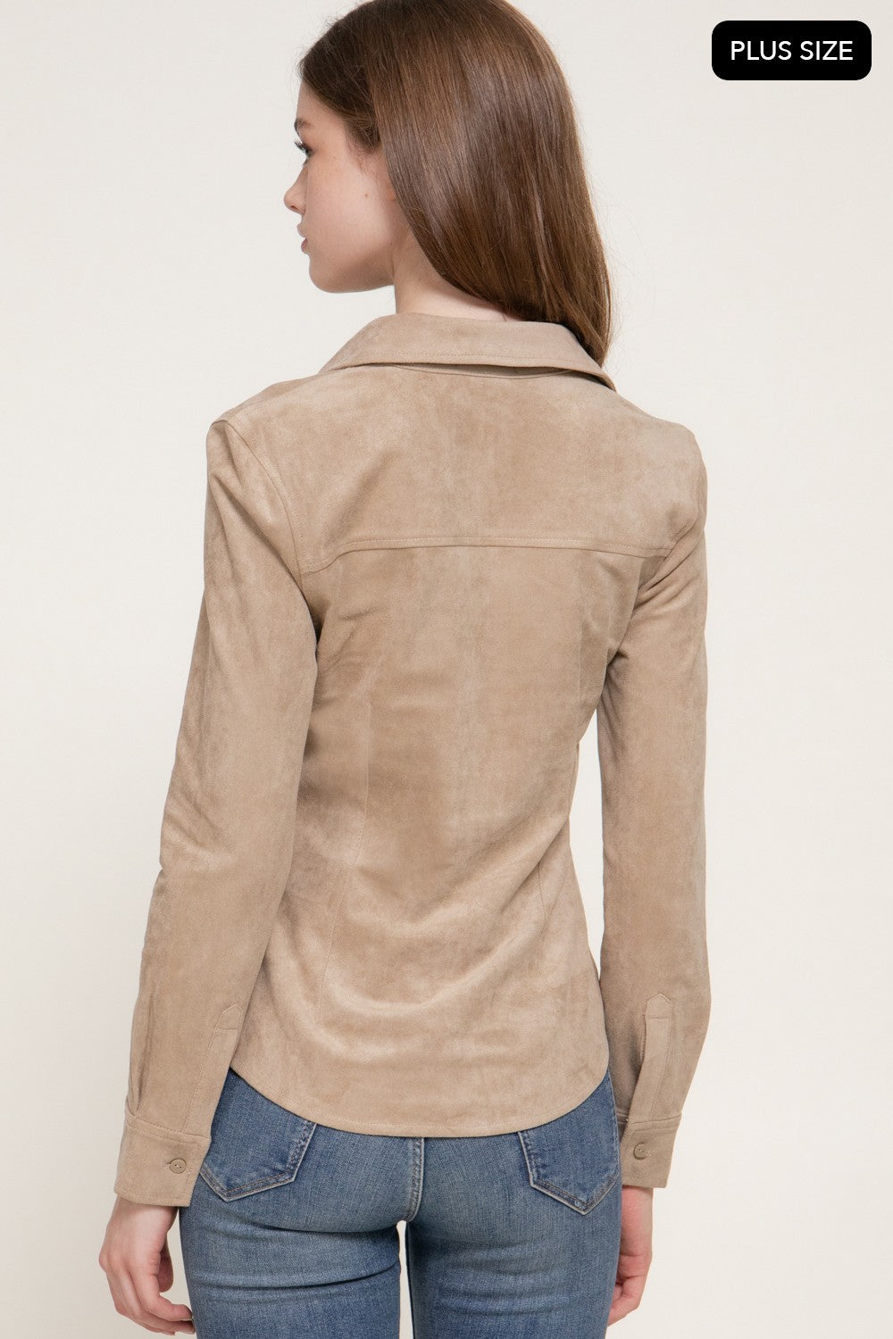 Long Sleeve Stretch Faux Suede Shirt