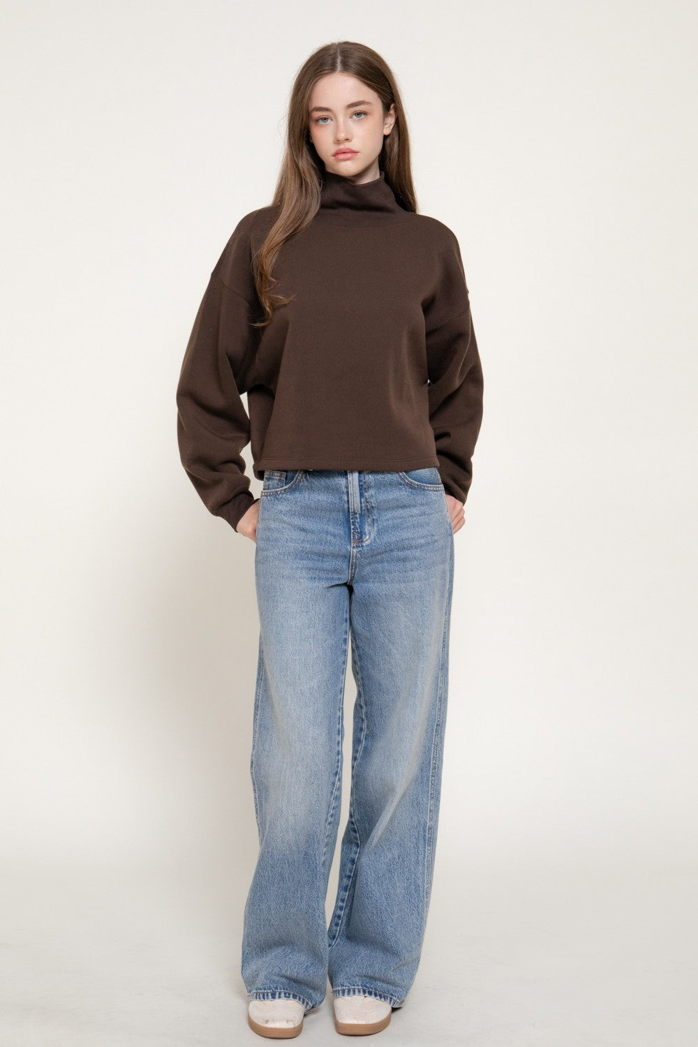 Long Sleeve Neck Hem & Cuffs Inner Brushed Sweatshirt