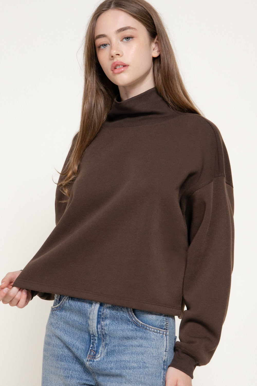 Long Sleeve Neck Hem & Cuffs Inner Brushed Sweatshirt