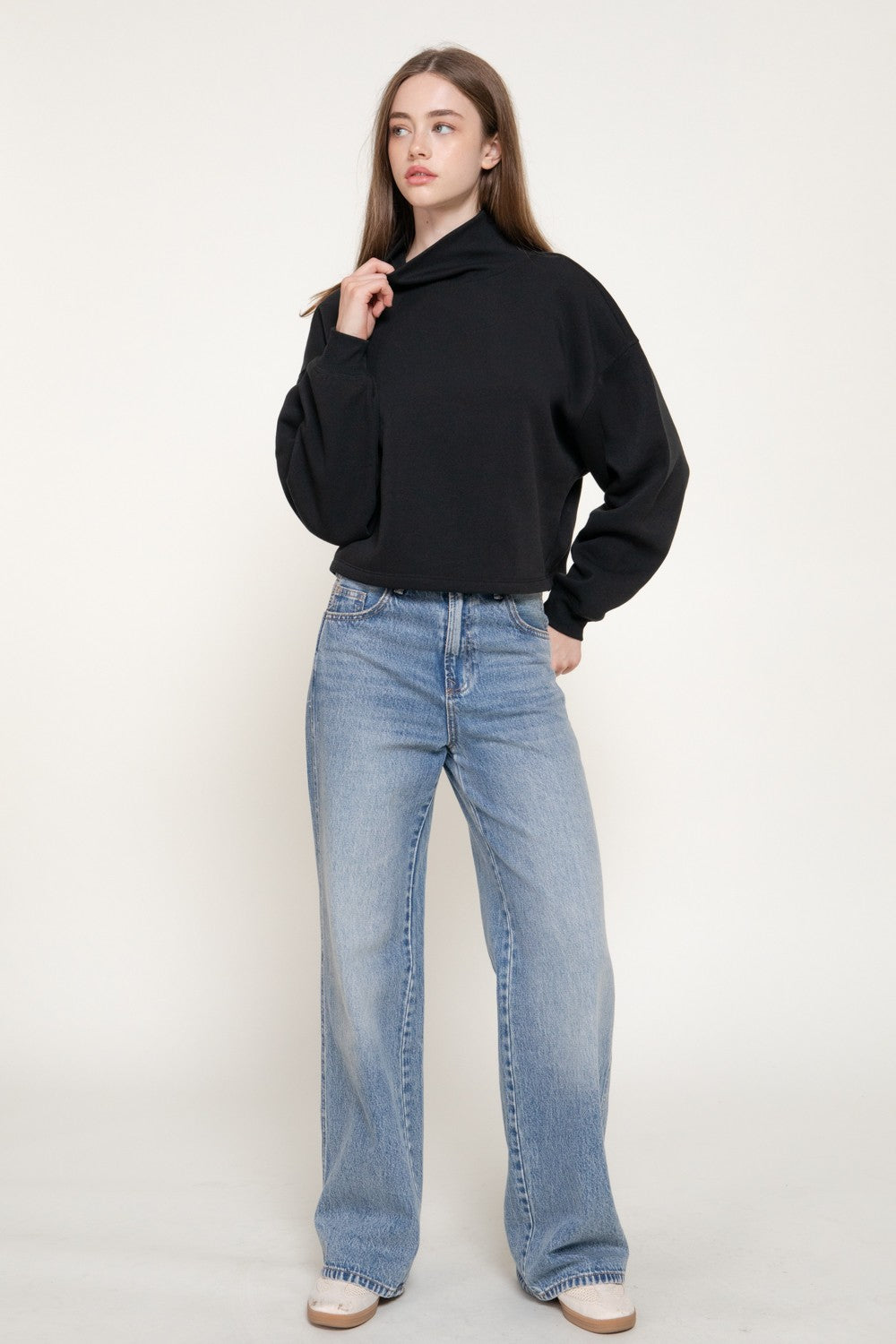 Long Sleeve Neck Hem & Cuffs Inner Brushed Sweatshirt