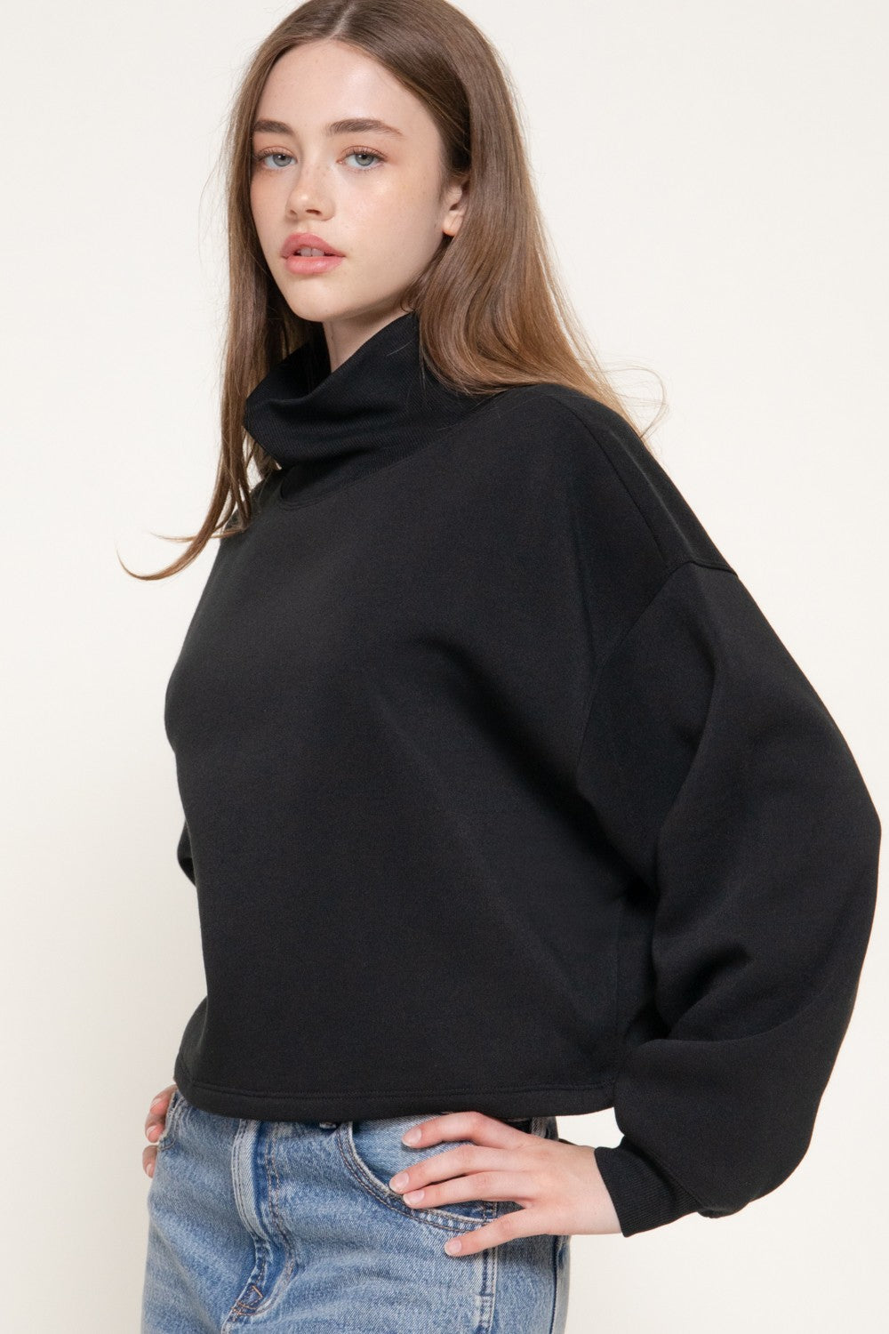 Long Sleeve Neck Hem & Cuffs Inner Brushed Sweatshirt