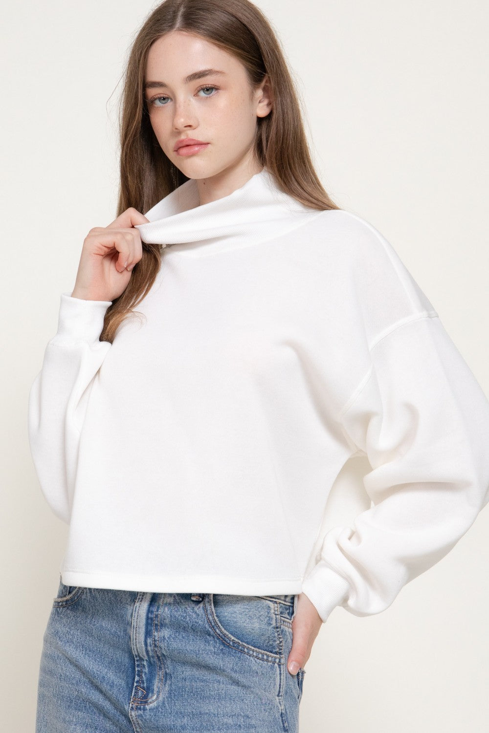 Long Sleeve Neck Hem & Cuffs Inner Brushed Sweatshirt