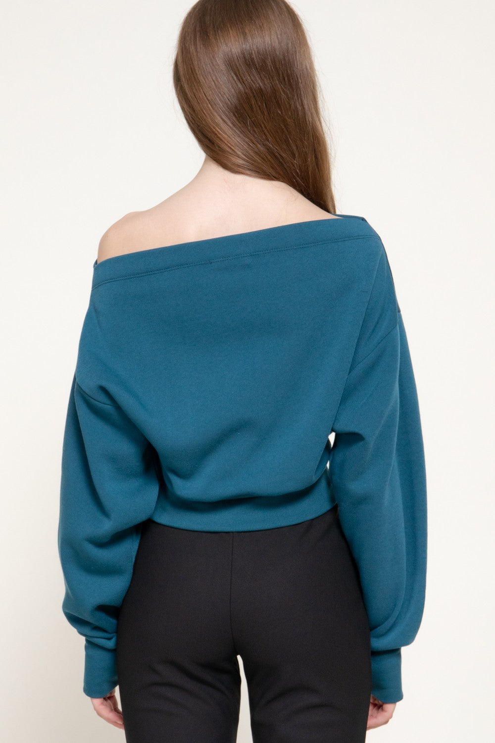 Long Sleeve Off The Shoulder Inner Fleece Top