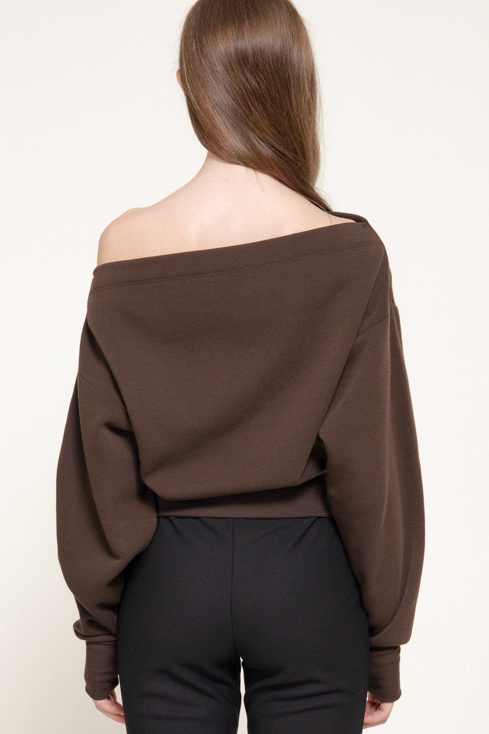 Long Sleeve Off The Shoulder Inner Fleece Top