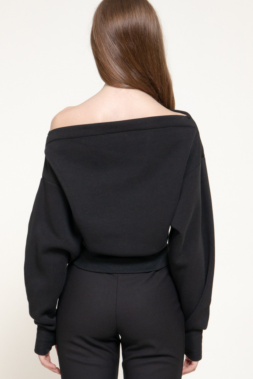 Long Sleeve Off The Shoulder Inner Fleece Top