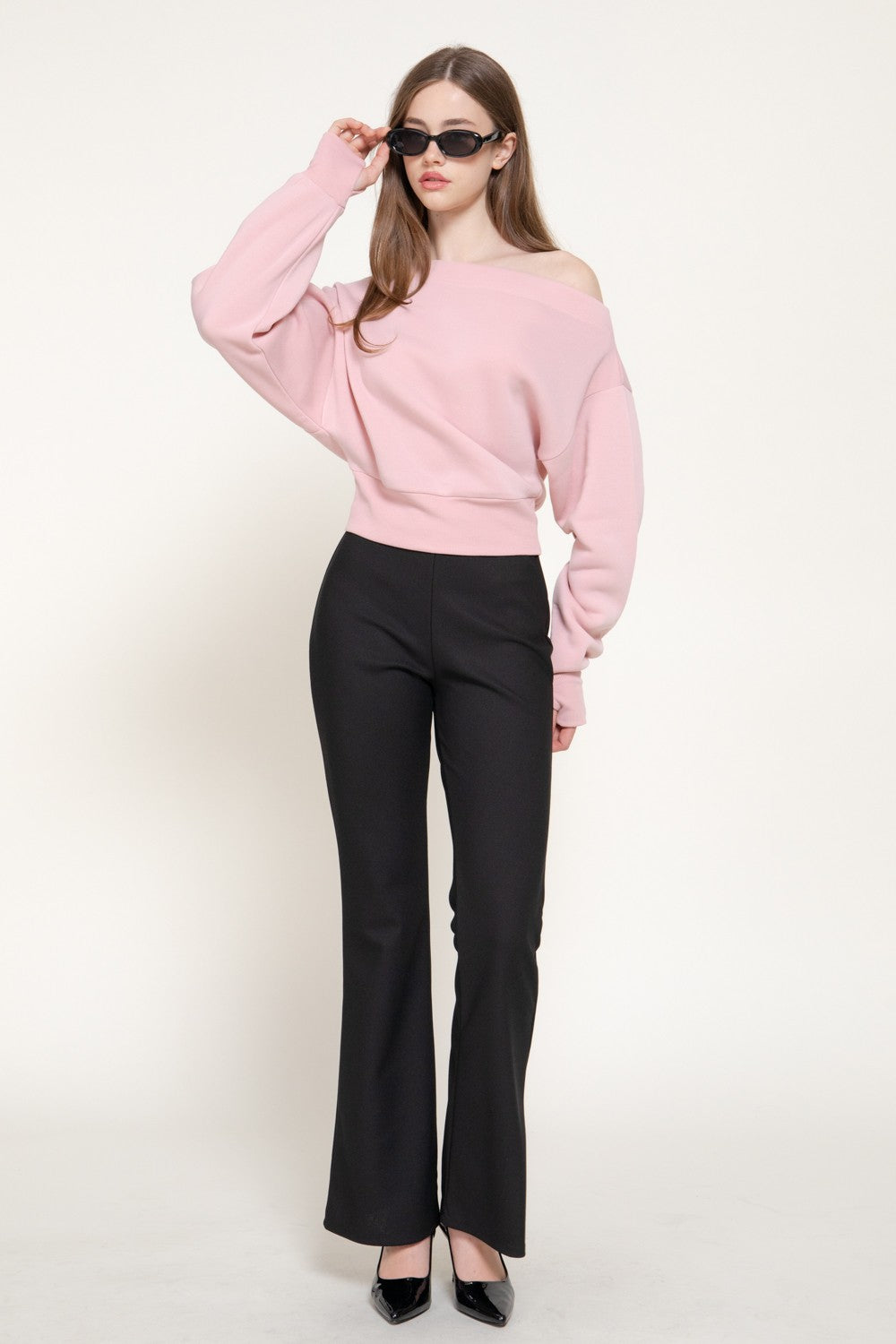 Long Sleeve Off The Shoulder Inner Fleece Top