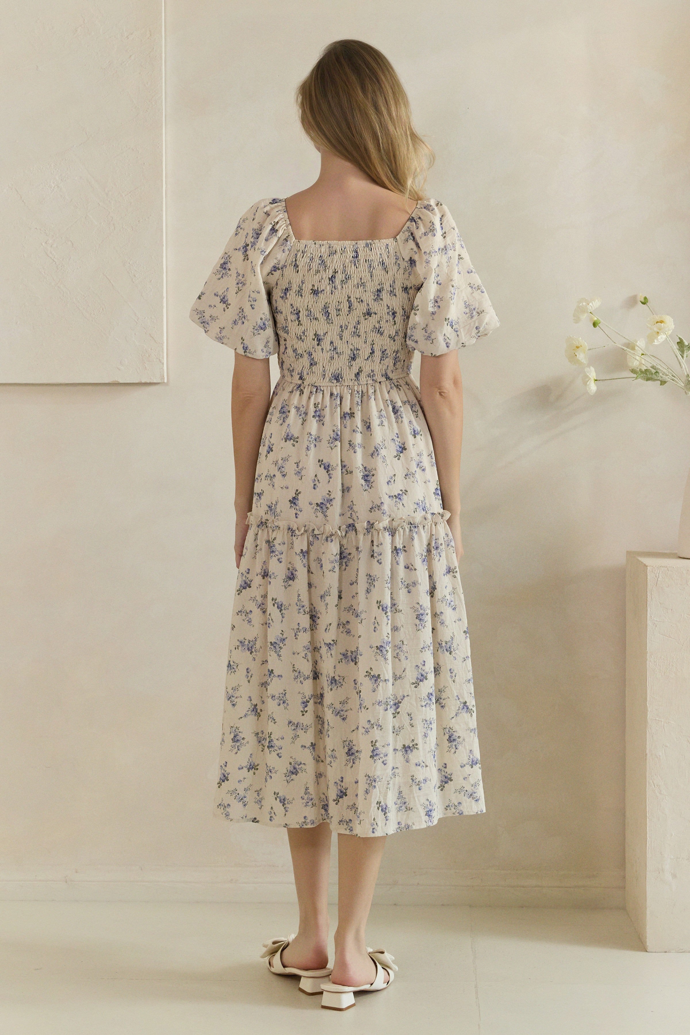 Plus Size Floral Smocked Tiered Midi Dress
