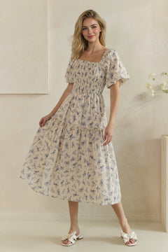 Floral Smocked Tiered Midi Dress