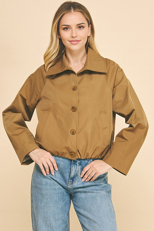 Waxed Twill Pinstripe Yoke Blouson Hem Button Down Car Coat
