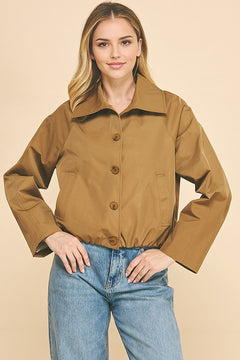 Waxed Twill Pinstripe Yoke Blouson Hem Button Down Car Coat