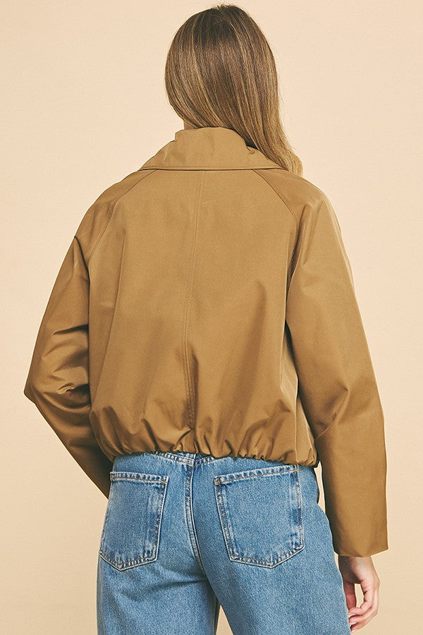 Waxed Twill Pinstripe Yoke Blouson Hem Button Down Car Coat