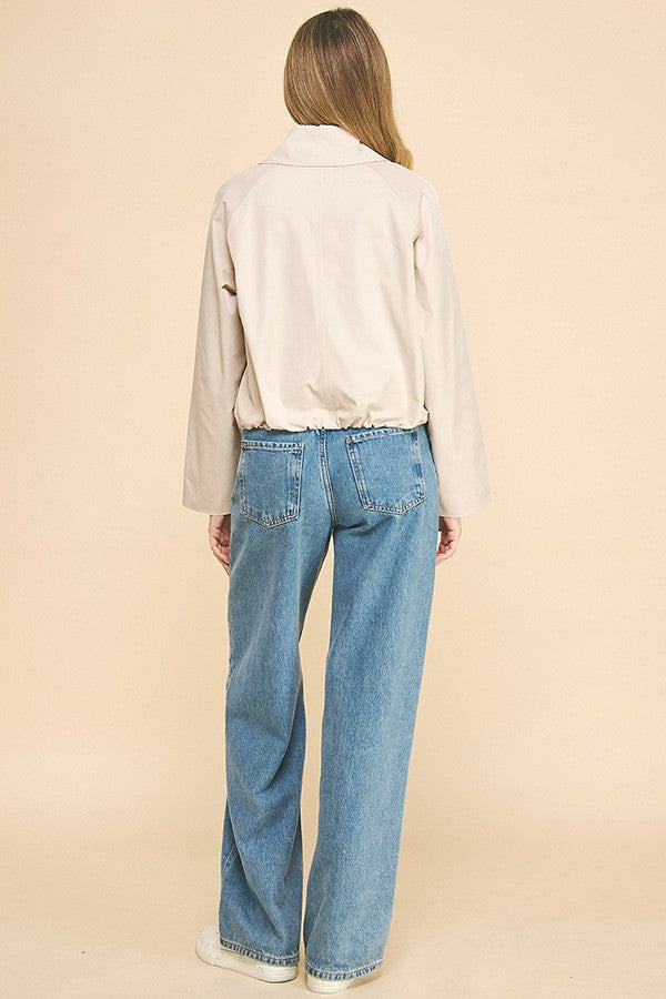 Waxed Twill Pinstripe Yoke Blouson Hem Button Down Car Coat