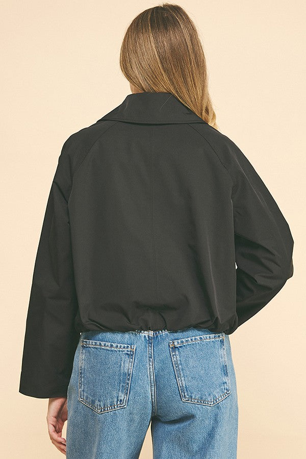 Waxed Twill Pinstripe Yoke Blouson Hem Button Down Car Coat