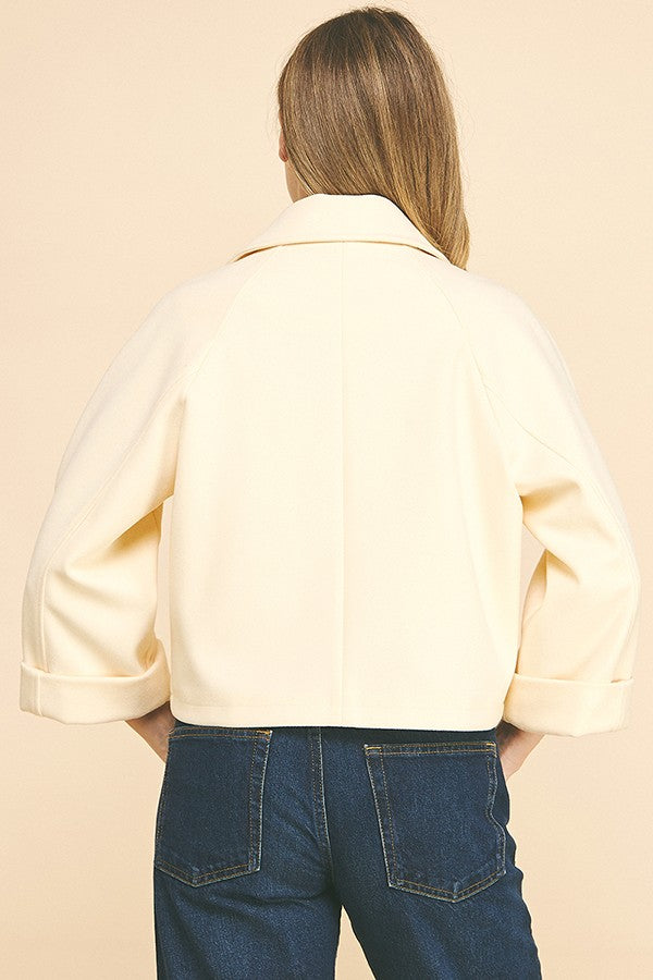 Brush Double Breasted Wide Notch Cropped Trench Pea Coat