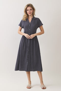 Striped Button Front Shirt Midi Dress