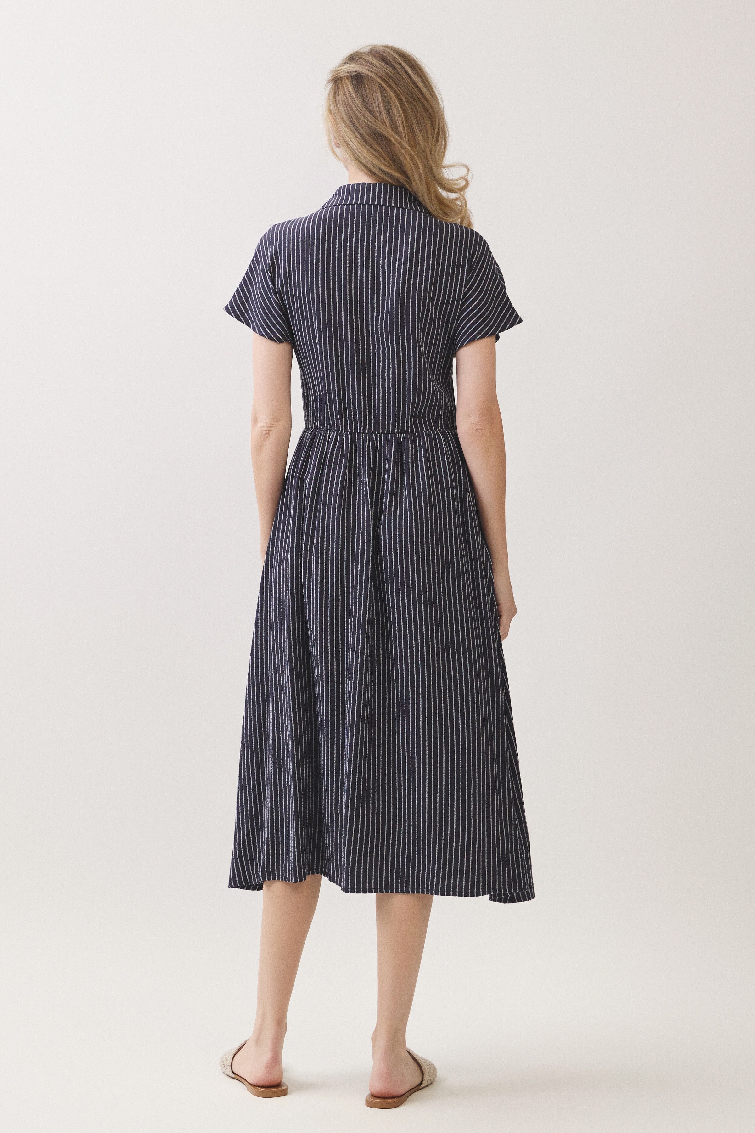 Striped Button Front Shirt Midi Dress
