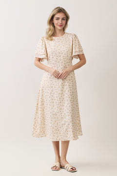 Ditsy Floral Tiered Flutter Sleeve Midi Dress