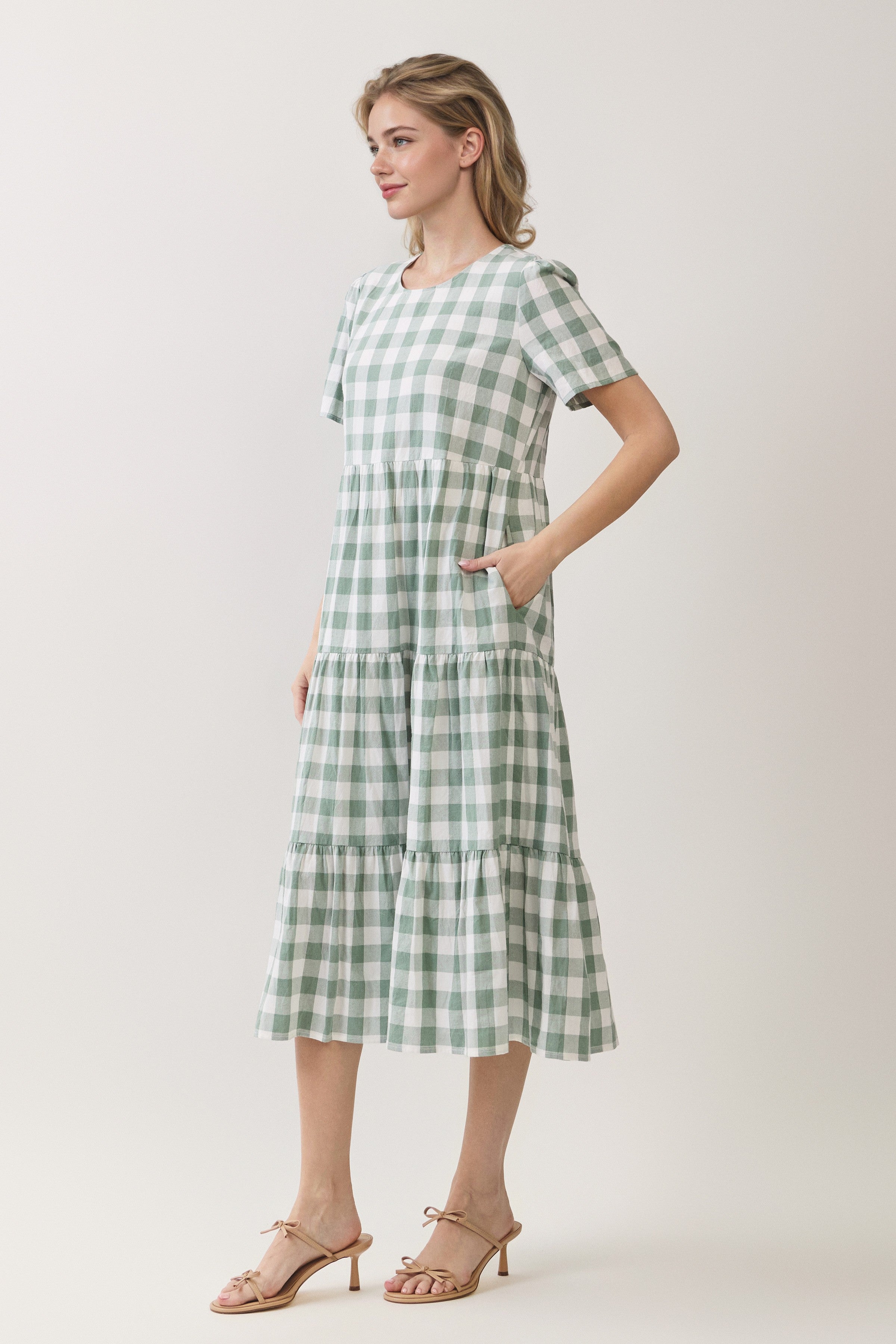 Plus Size Buffalo Plaid Tiered Midi Dress
