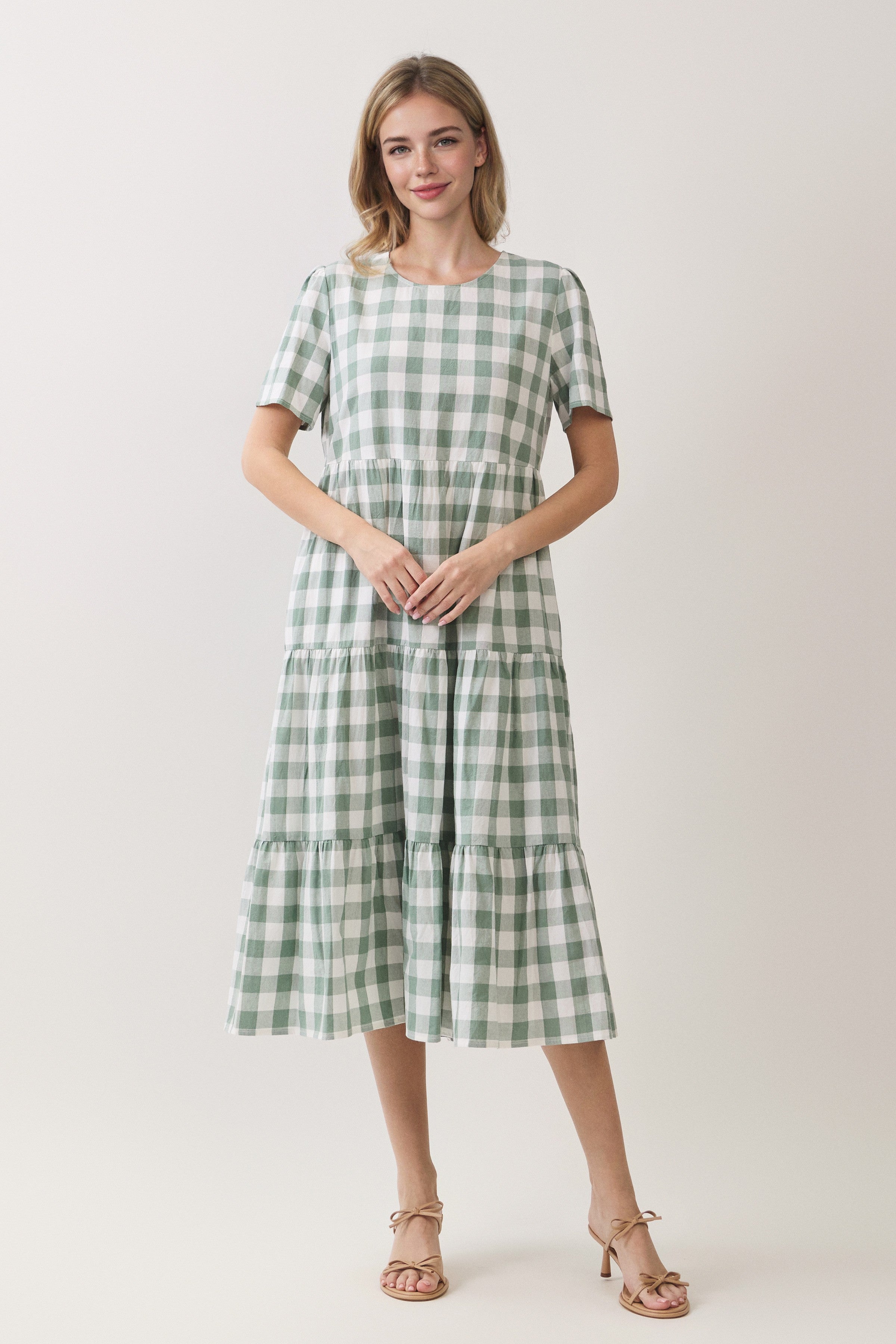 Plus Size Buffalo Plaid Tiered Midi Dress