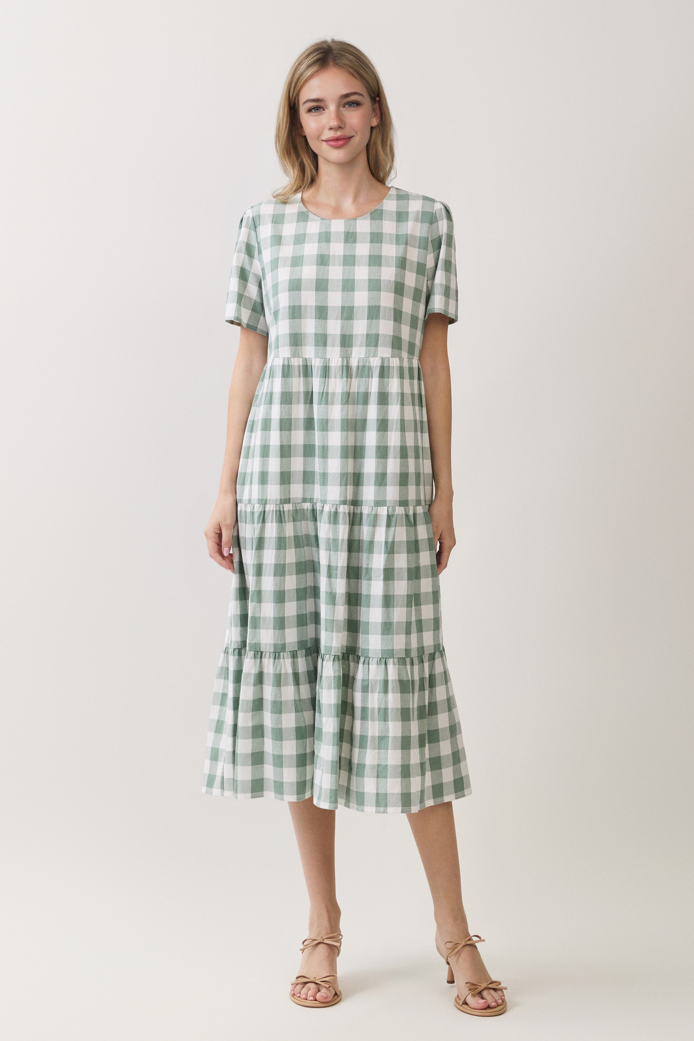 Plus Size Buffalo Plaid Tiered Midi Dress