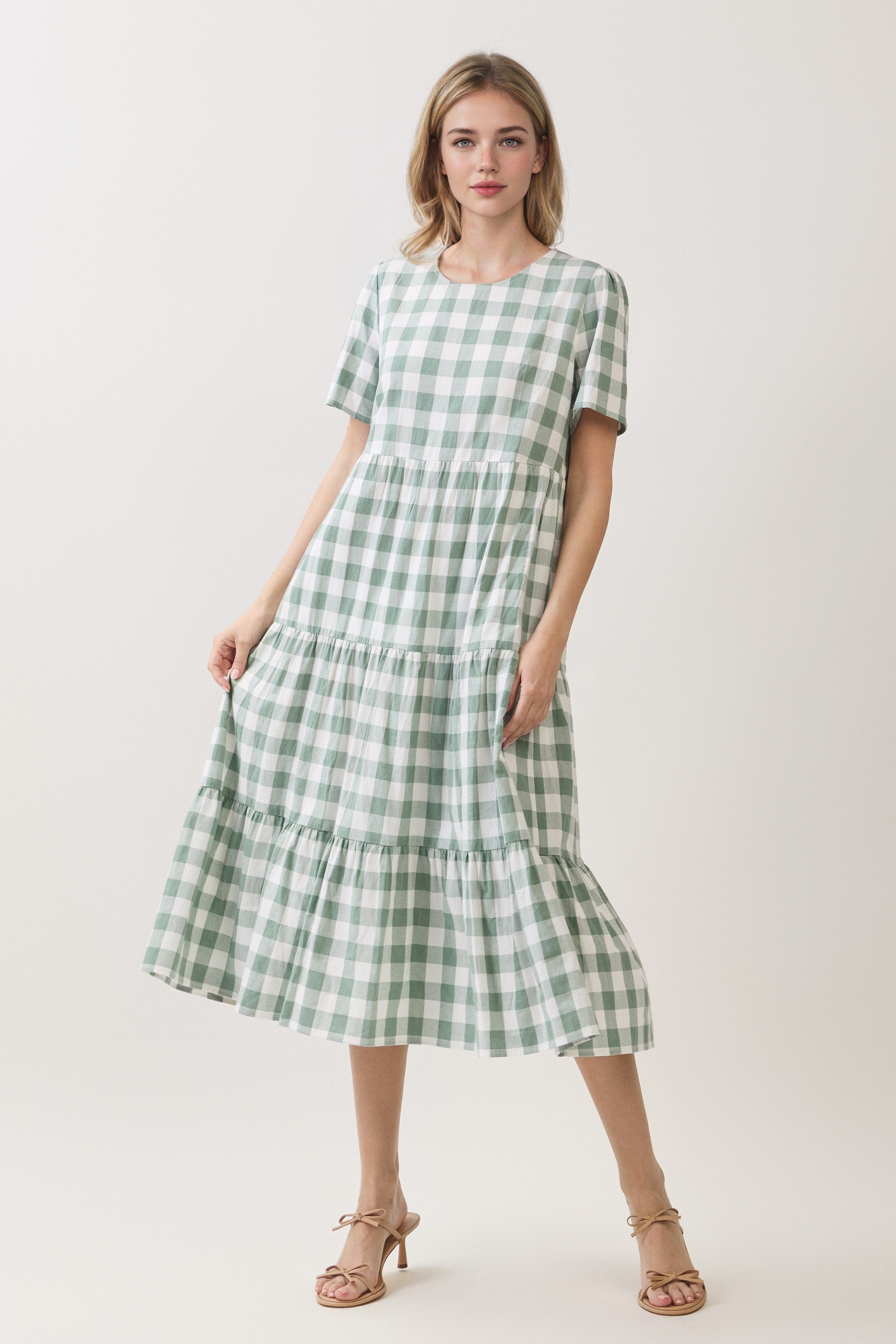 Plus Size Buffalo Plaid Tiered Midi Dress
