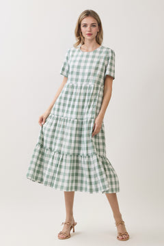 Plus Size Buffalo Plaid Tiered Midi Dress