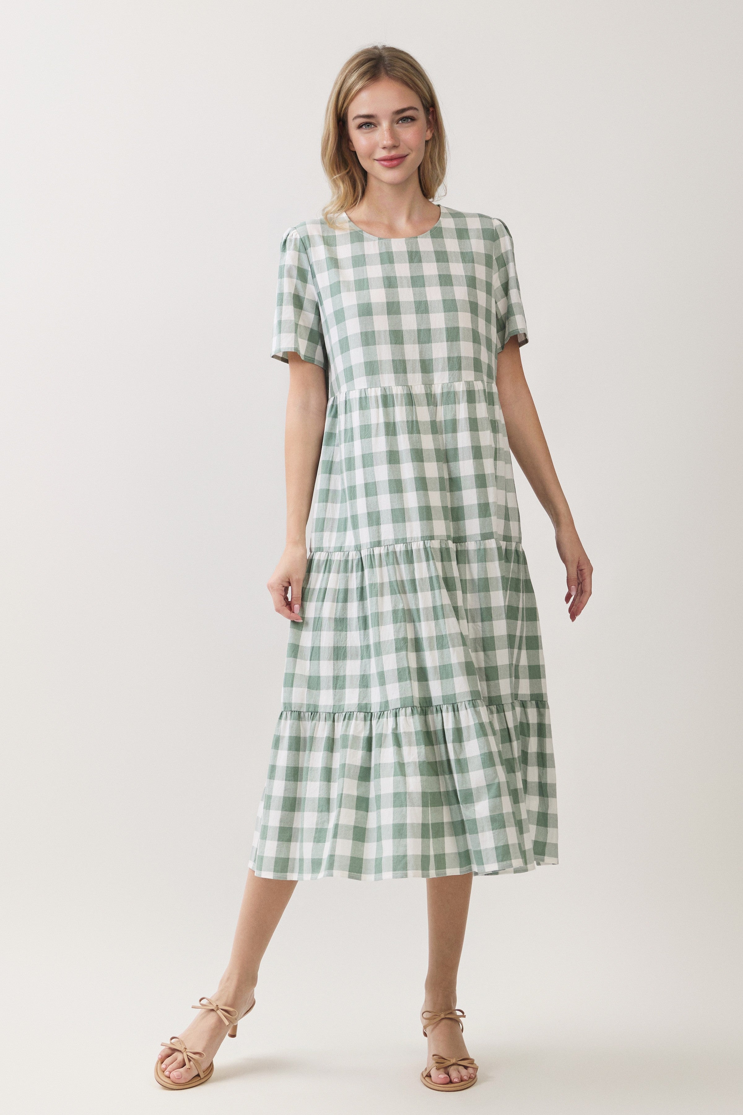Plus Size Buffalo Plaid Tiered Midi Dress