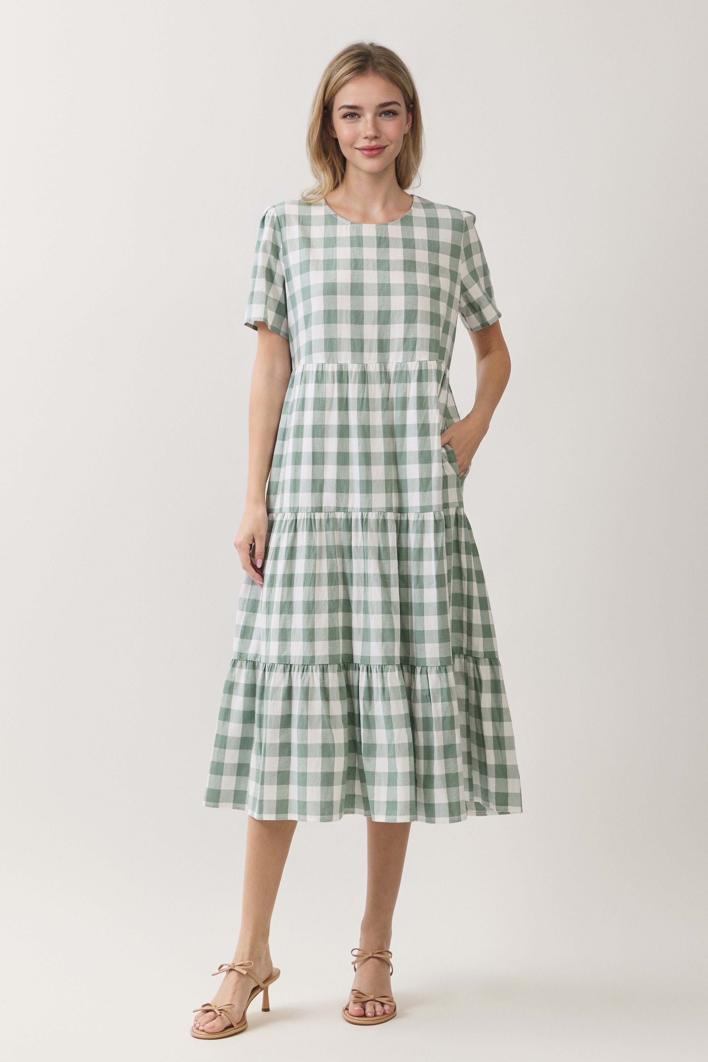 Plus Size Buffalo Plaid Tiered Midi Dress