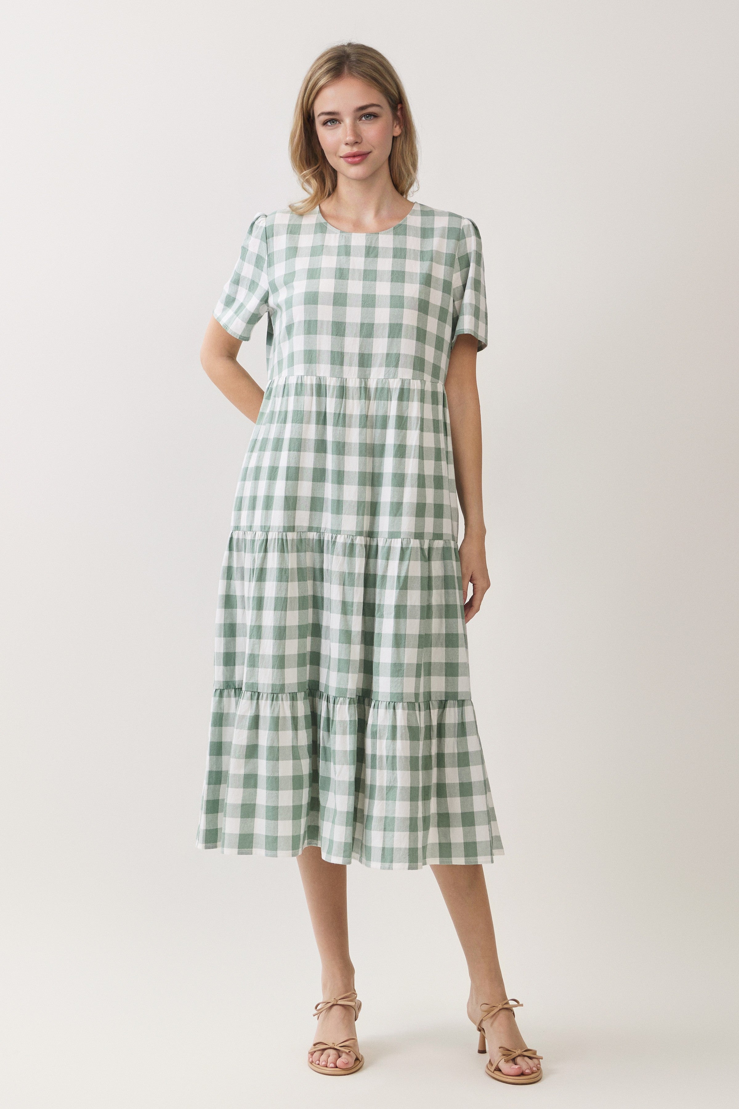 Plus Size Buffalo Plaid Tiered Midi Dress