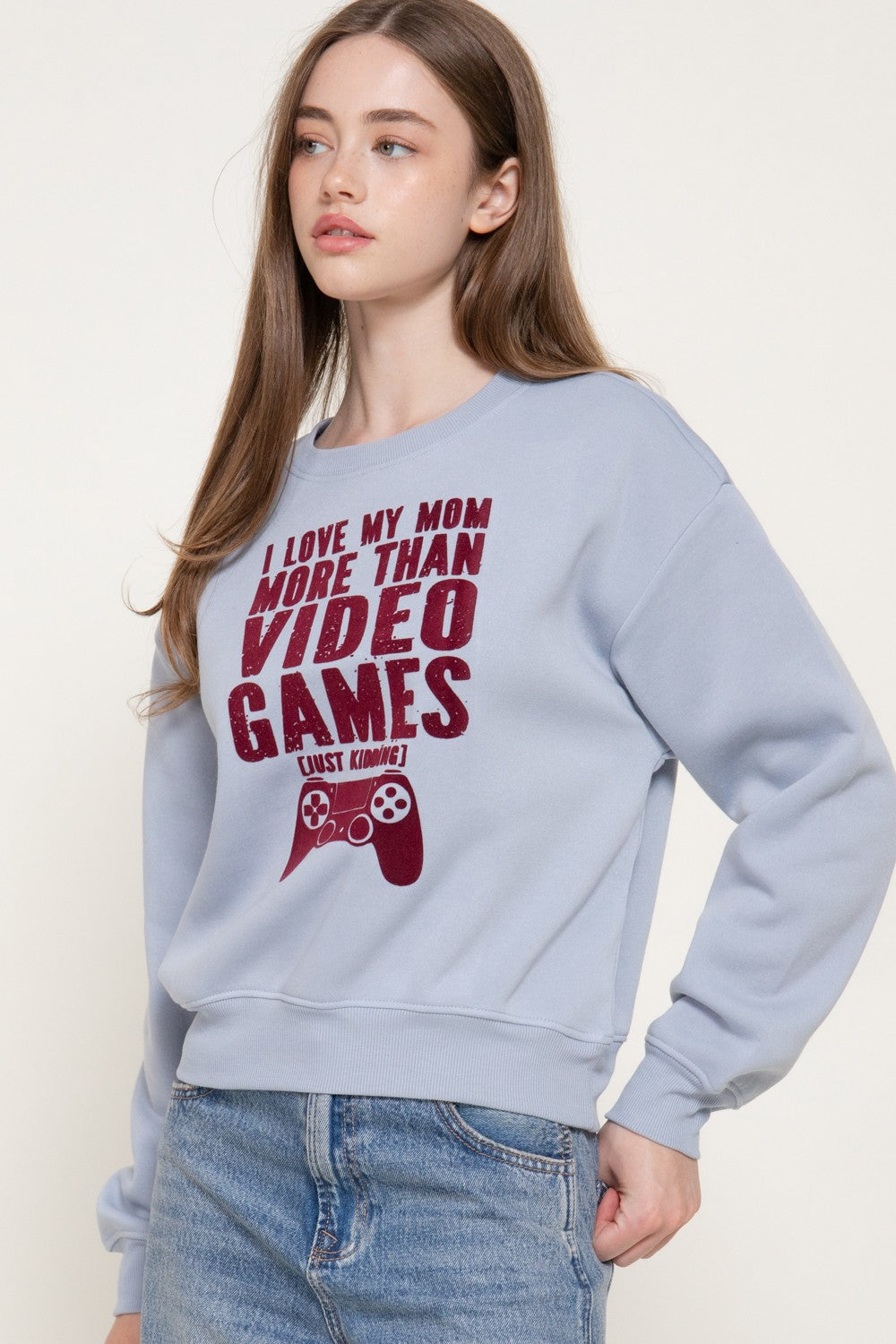 Long Sleeve Flocked Letter Sweatshirt