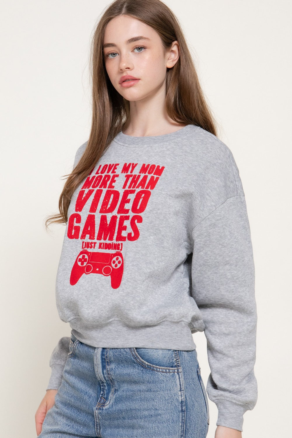 Long Sleeve Flocked Letter Sweatshirt