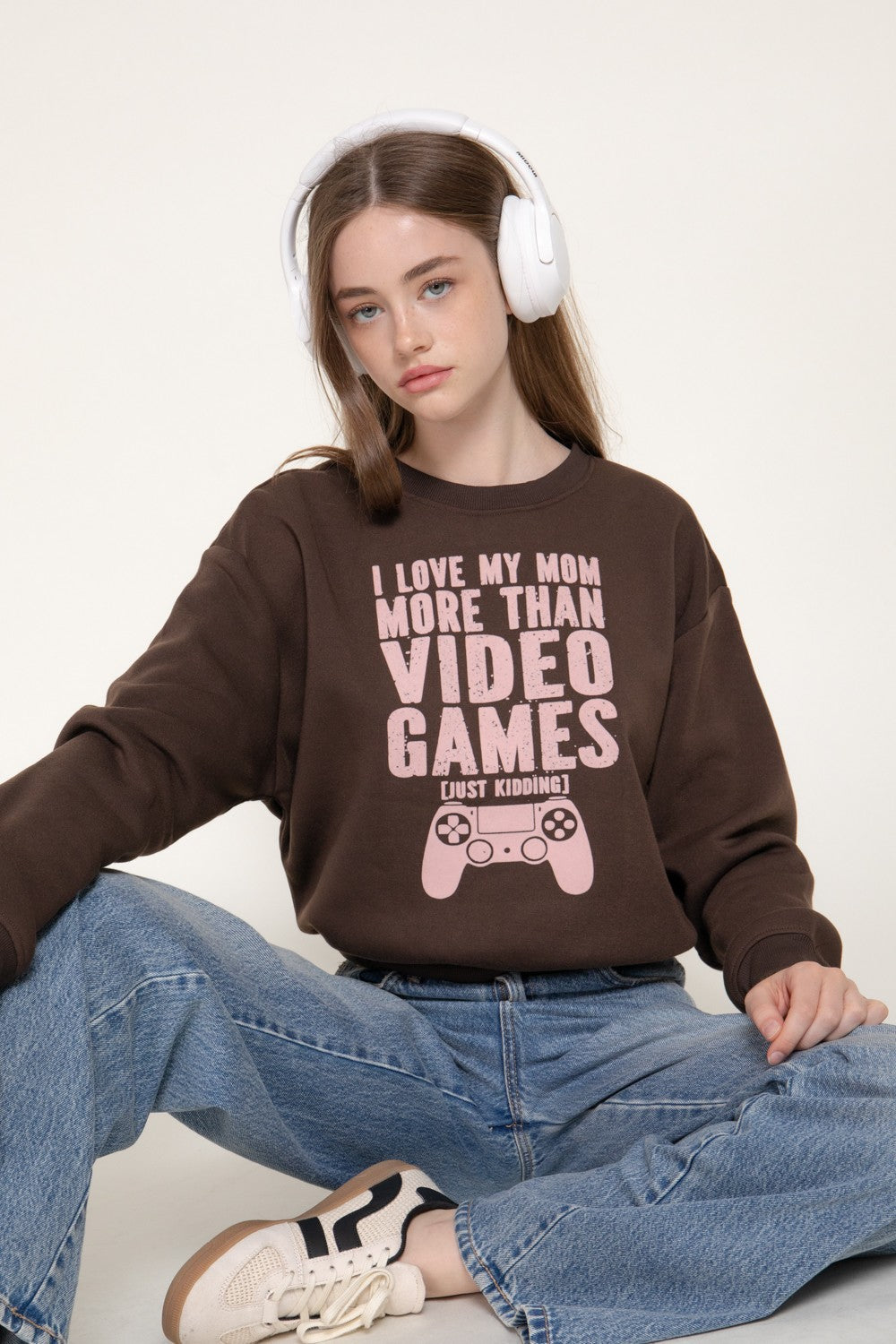 Long Sleeve Flocked Letter Sweatshirt
