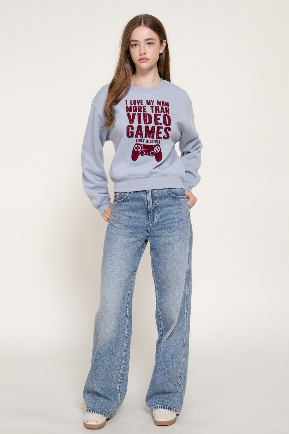 Long Sleeve Flocked Letter Sweatshirt