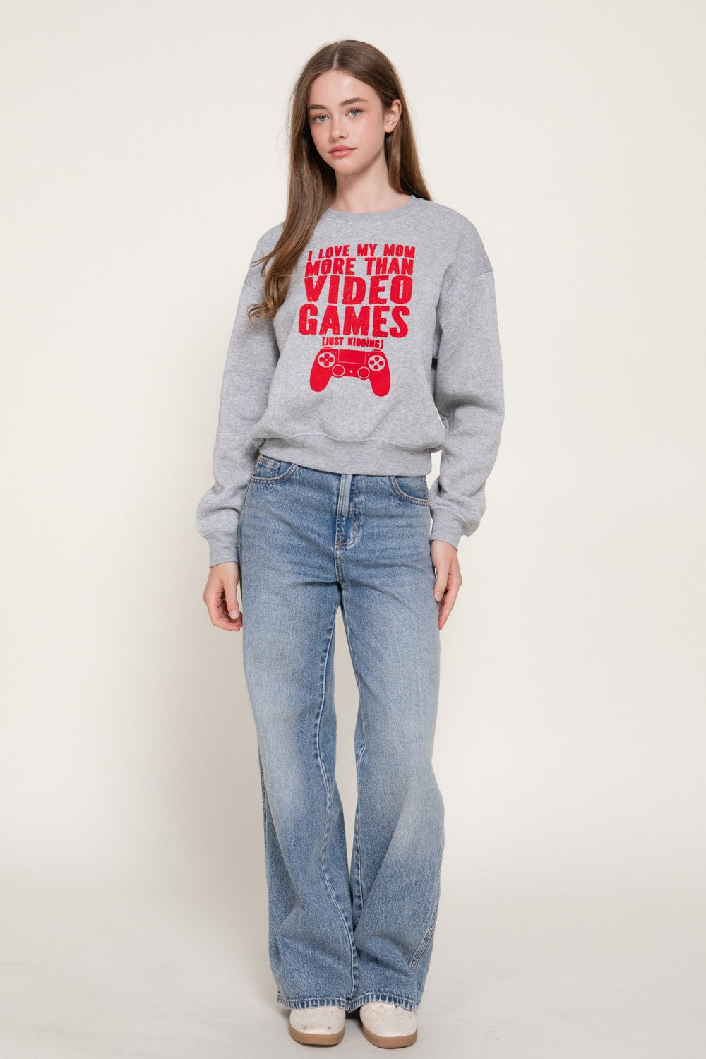 Long Sleeve Flocked Letter Sweatshirt