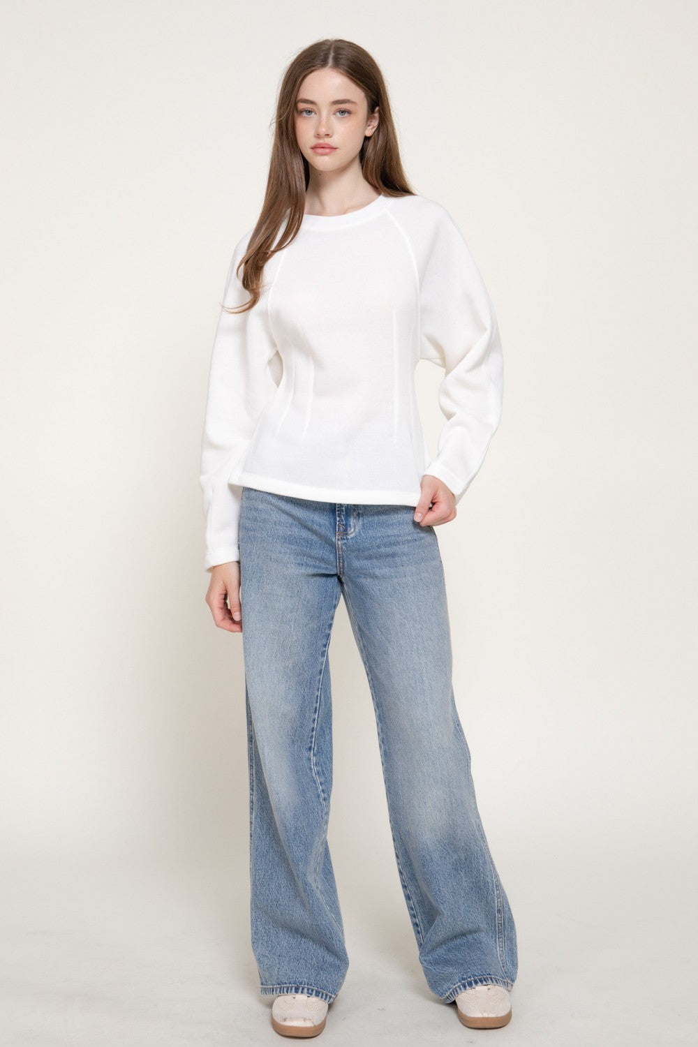 Long Sleeve Waist Defined Sweatshirt