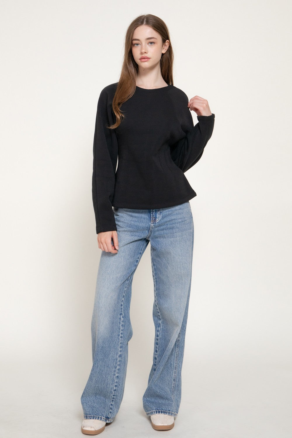 Long Sleeve Waist Defined Sweatshirt