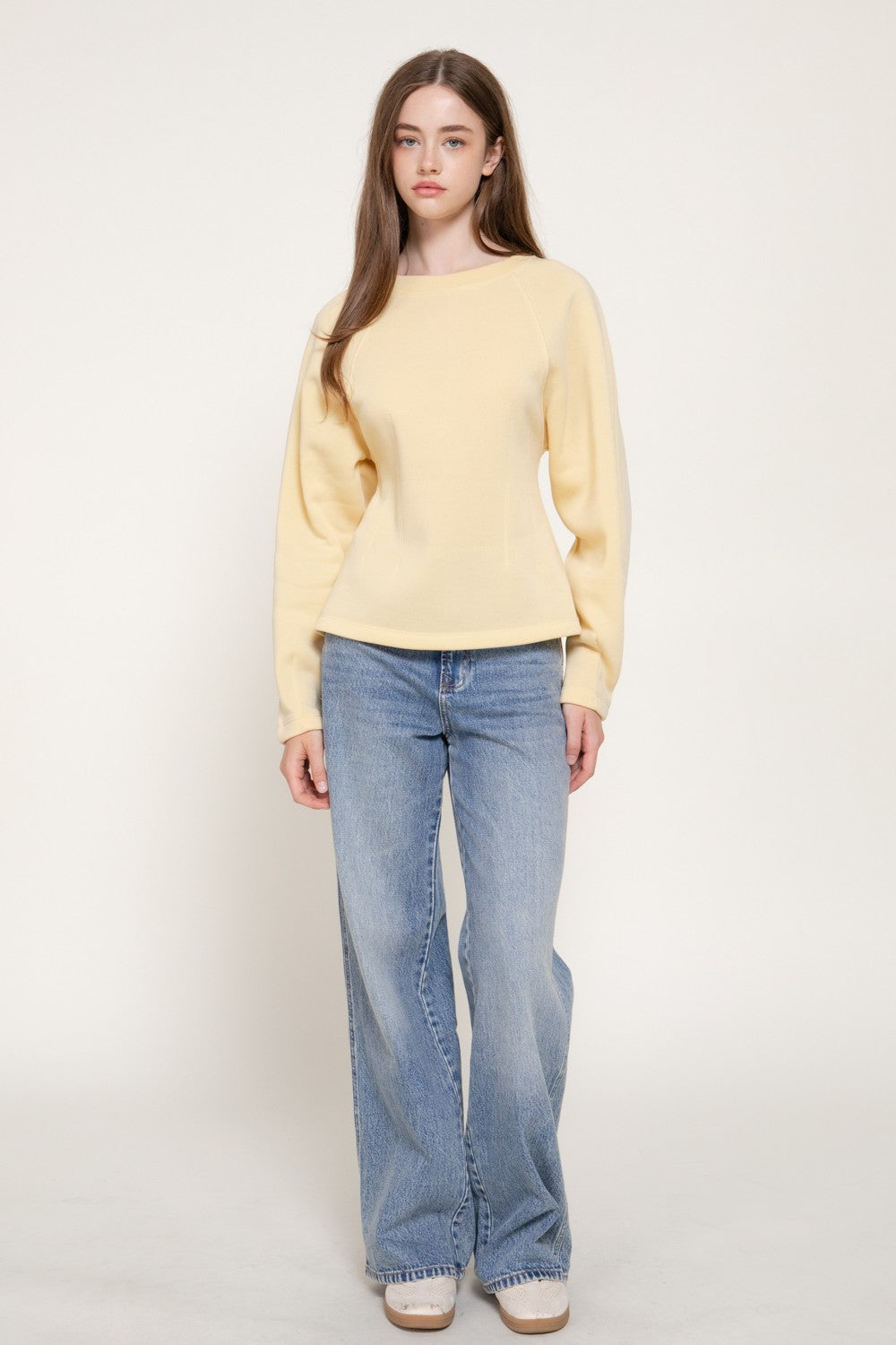 Long Sleeve Waist Defined Sweatshirt